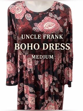 Uncle Frank Boho Floral Babydoll Dress Medium Bell Sleeve Boutique Fall